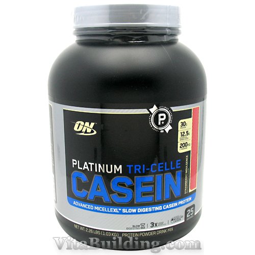 Optimum Nutrition Platinum Tri-Celle Casein, Strawberry Indulgen - Click Image to Close