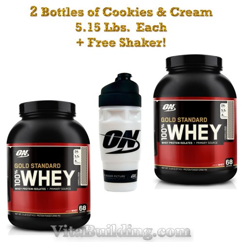 Optimum Nutrition Gold Standard 100% Whey, 5 lbX2 CookiesN'Cream - Click Image to Close